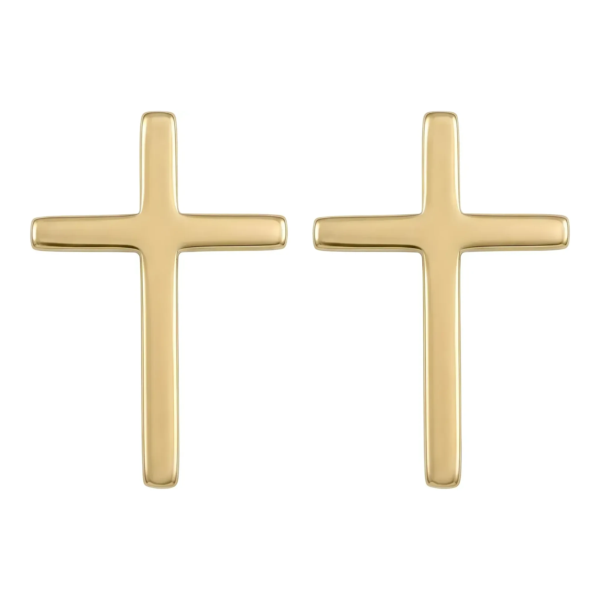 Broqueles cruz lisa de oro amarillo 10k de 8 mm con cierre a rosca - Joyaris joyería fina mexicana
