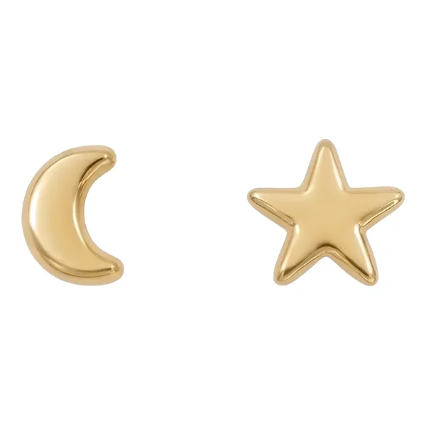 Broqueles de Oro 10k Luna y Estrella Lisas 4 mm