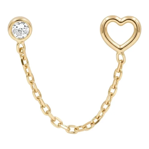 Broqueles Contorno de Corazón de Oro 10k con Cadena y Bisel de Zirconia