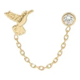 Broqueles de Oro 10k Colibrí con Cadena y Zirconia en Bisel - Imagen 1