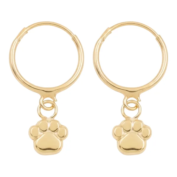 Arracadas de Oro 10k con Dije de Huella de Perrito 10 mm