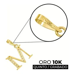 Dije de Oro 10k Inicial Letra M con Zirconias 22x15 mm - Imagen 2