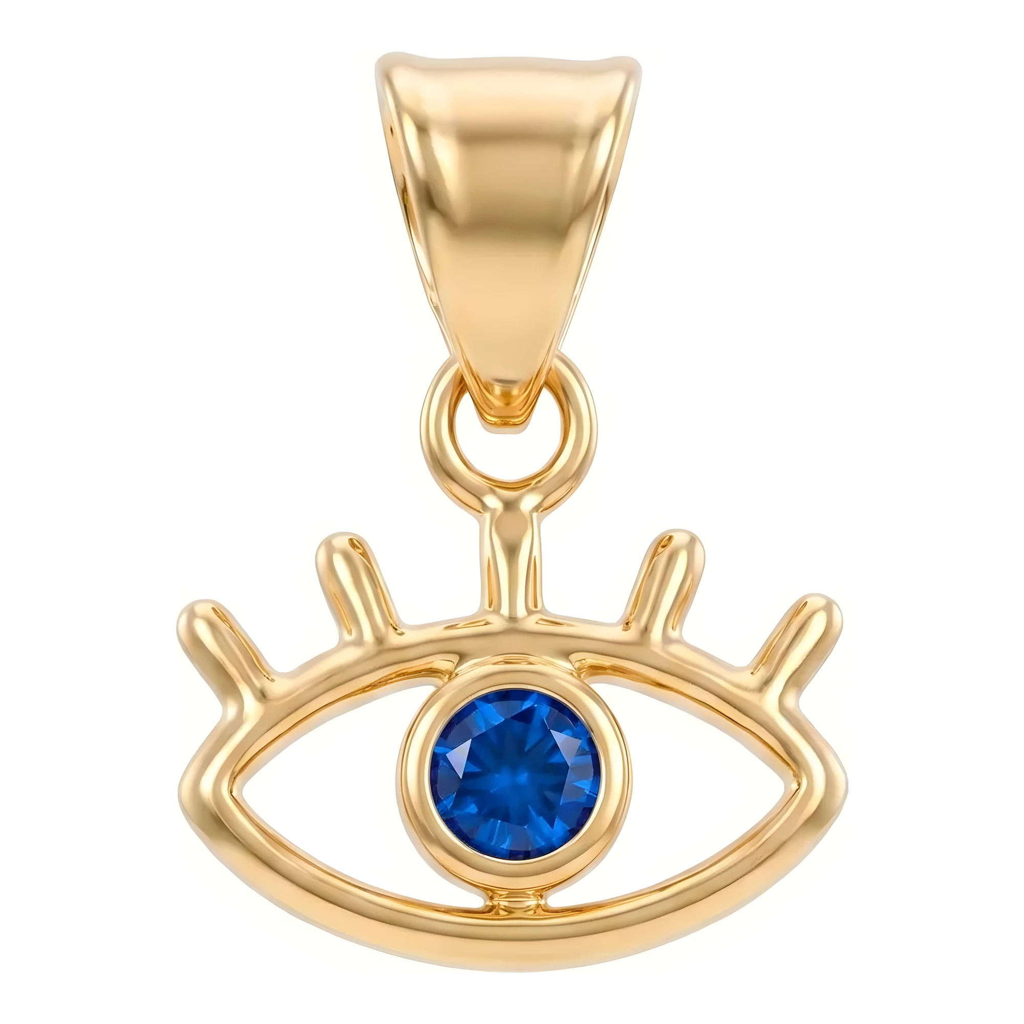 Dije Ojo Turco de oro amarillo 10k con zirconia azul de 14 mm x 10 mm - Joyaris joyería fina mexicana