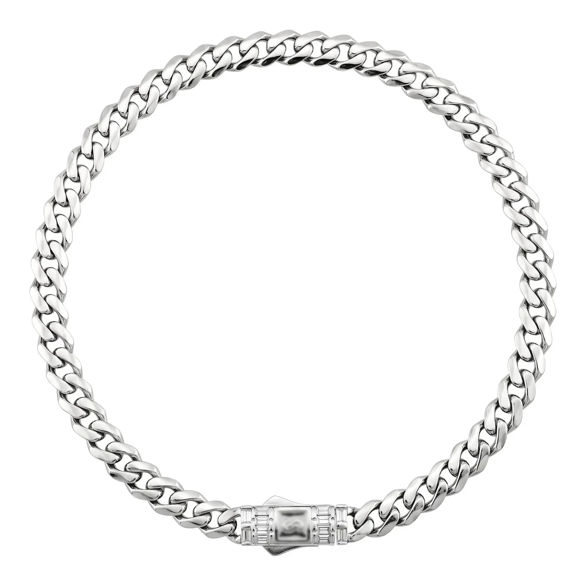 Pulsera cubana de plata ley .925 rodizada de 5 mm con broche de caja y zirconias - Joyaris joyería fina mexicana