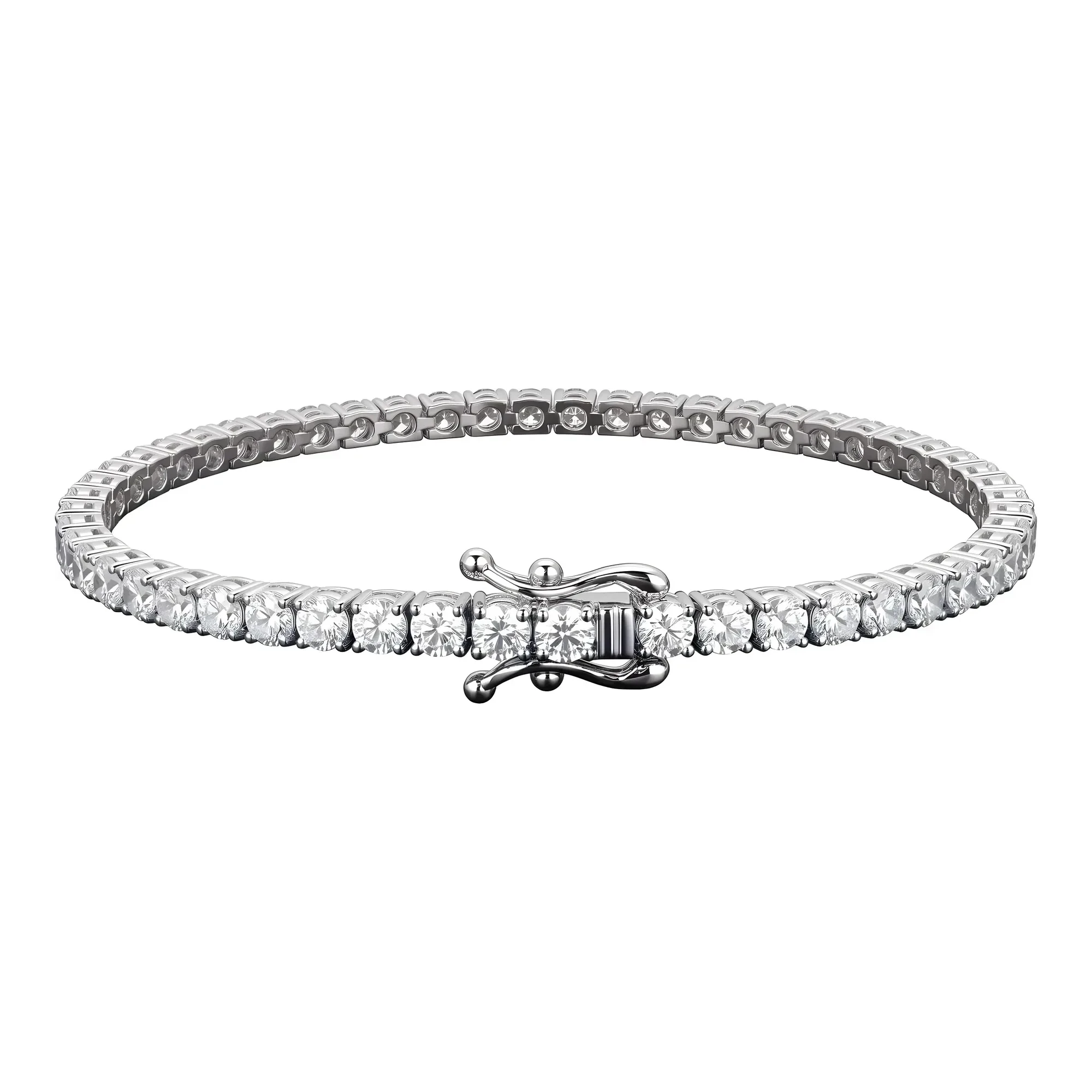 Pulsera tenis de plata .925 rodizada con moissanita de 2 mm y 18 cm con broche de botón - Joyaris
