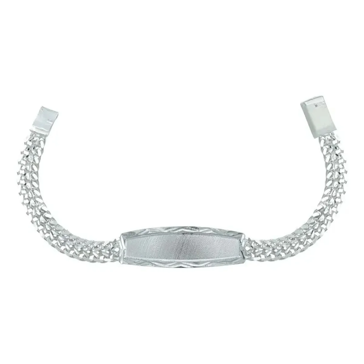 Esclava Doble Cubana de Plata Ley .925 16cm, diseño atemporal con placa lisa brillante. Joya artesanal mexicana duradera.
