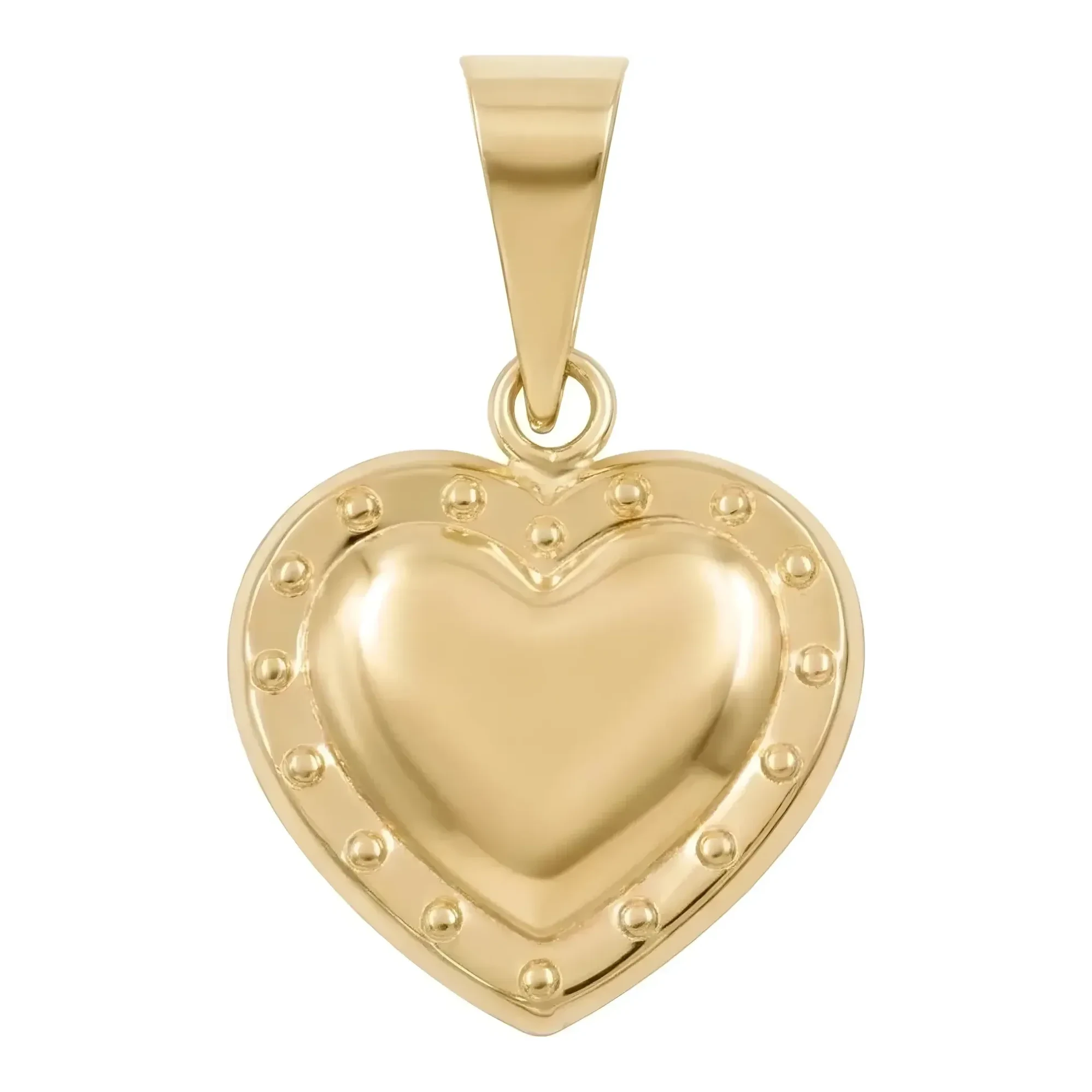 Dije de corazón bombacho con contorno en oro amarillo de 10k de 19 x 12 mm - Joyaris joyería mexicana