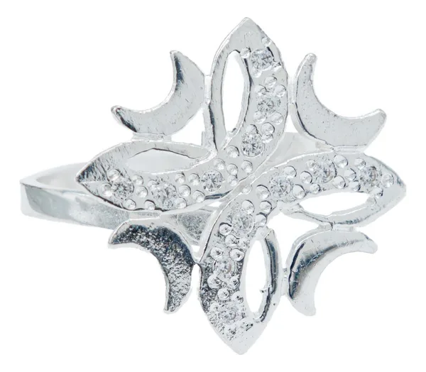 Anillo de plata .925 blanco zirconia diseno 4 lunas flor — Joyaris