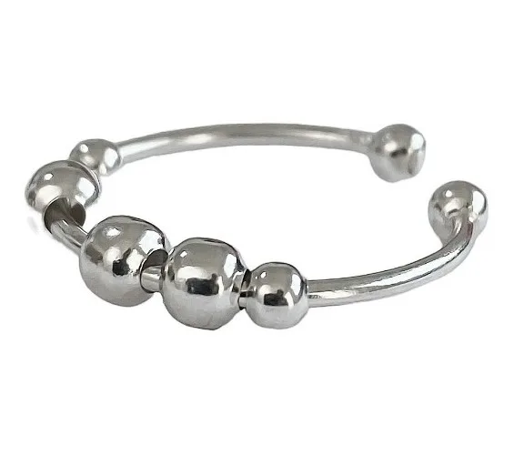 Anillo Plata 925 Ajustable Antiestrés Perlas Móviles - Imagen 1