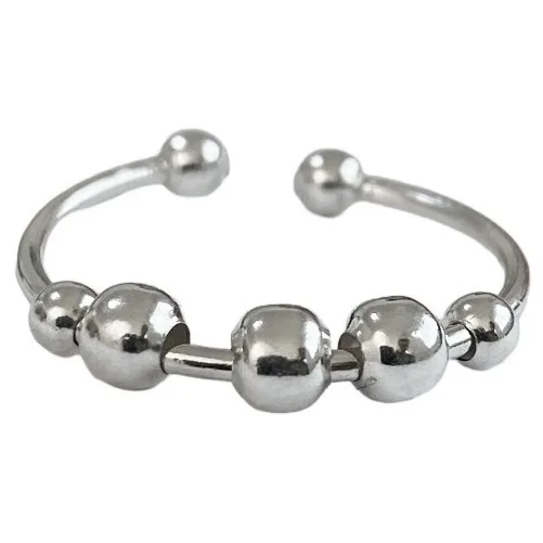 Anillo Plata 925 Ajustable Antiestrés Perlas Móviles - Imagen 1