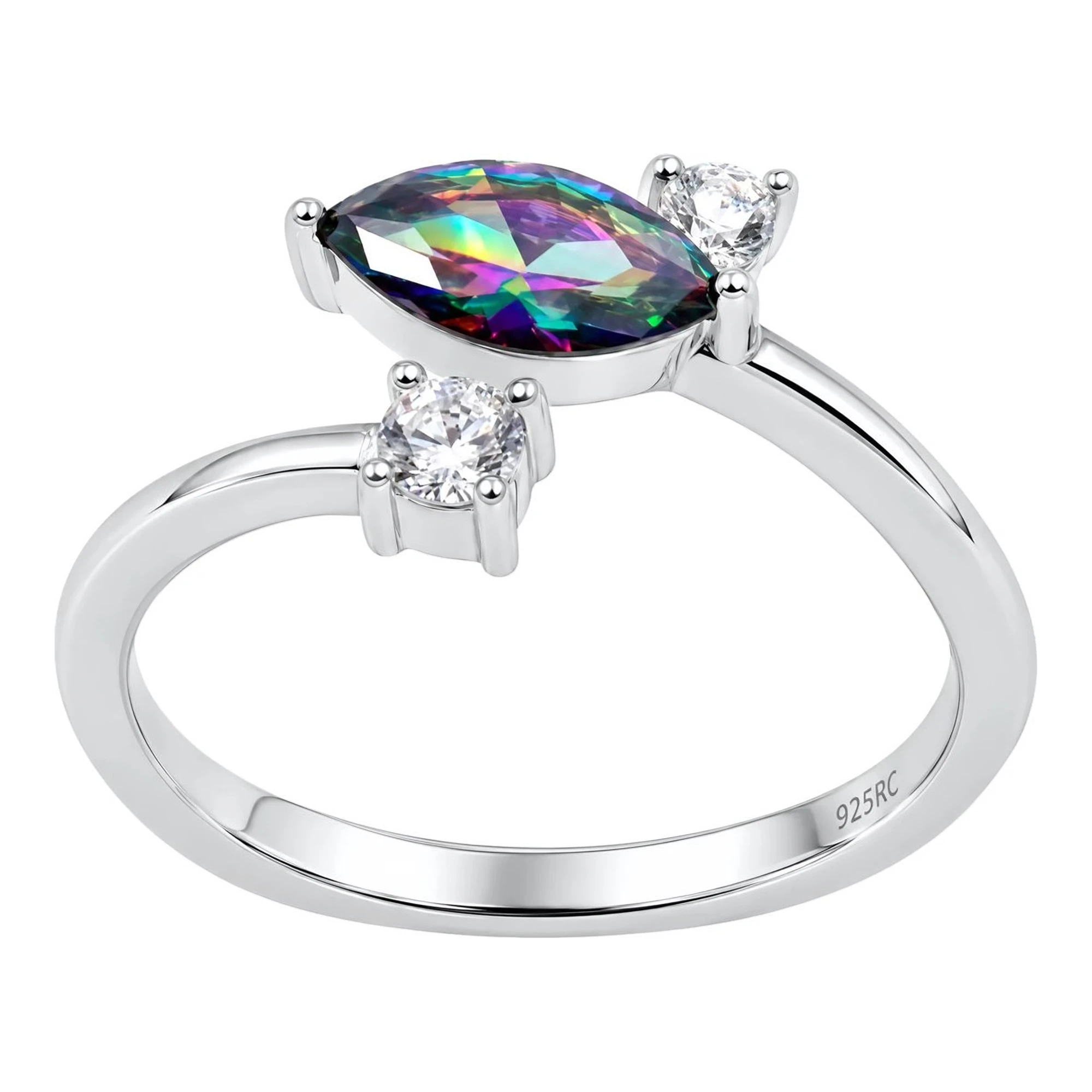 Anillo ajustable de plata .925 con zirconia tornasol corte marquesa talla 7 - Joyaris joyería fina