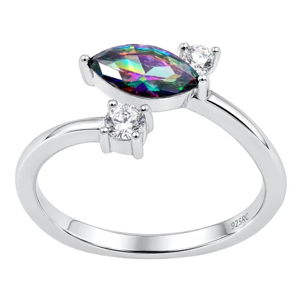 Anillo ajustable de plata .925 con zirconia tornasol corte marquesa talla 7 - Joyaris joyería fina