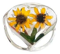 Anillo Plata 925 Diseño Girasol Corazón Ajustable Floral - Imagen 1