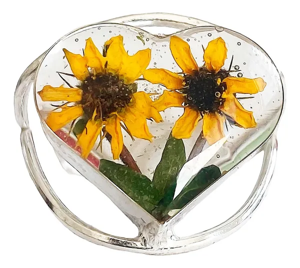 Anillo Plata 925 Diseño Girasol Corazón Ajustable Floral - Imagen 1