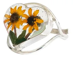 Anillo Plata 925 Diseño Girasol Corazón Ajustable Floral - Imagen 2