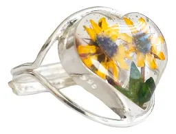 Anillo Plata 925 Diseño Girasol Corazón Ajustable Floral - Imagen 3