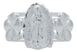 Anillo Plata 925 Virgen Guadalupe con Flores Ajustable - Imagen 1