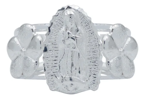 Anillo de plata .925 Virgen de Guadalupe flores ajustable — Joyaris