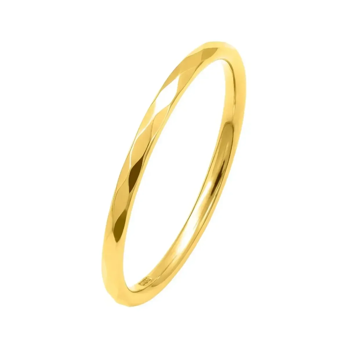 Anillo de oro 10k amarillo argolla facetada ligera 1mm unisex — Joyaris