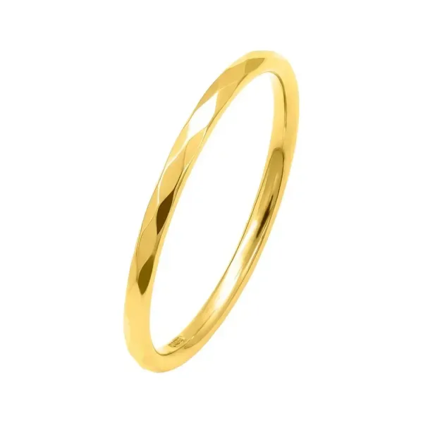 Anillo de oro 10k amarillo argolla facetada ligera 1mm unisex — Joyaris