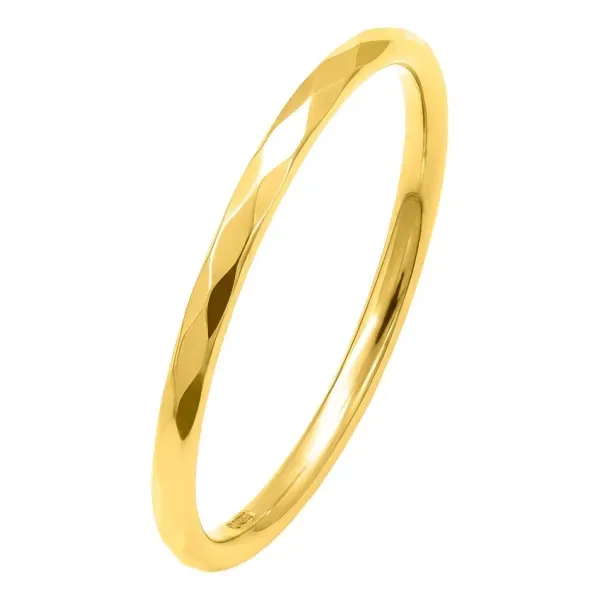 Anillo de oro 10k amarillo argolla facetada ligera 1mm unisex — Joyaris