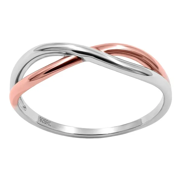 Anillo bitono cruzado de plata .925 acabado florentino talla 7 - Joyaris joyería fina