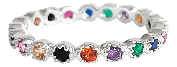 Anillo Plata 925 Churumbela Completa con Zirconias Multicolor - Imagen 1