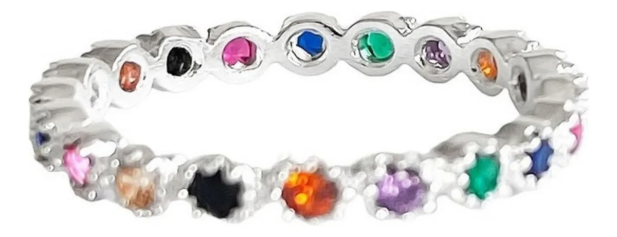 Anillo Plata 925 Churumbela Zirconia Multicolor Completa - Imagen 1