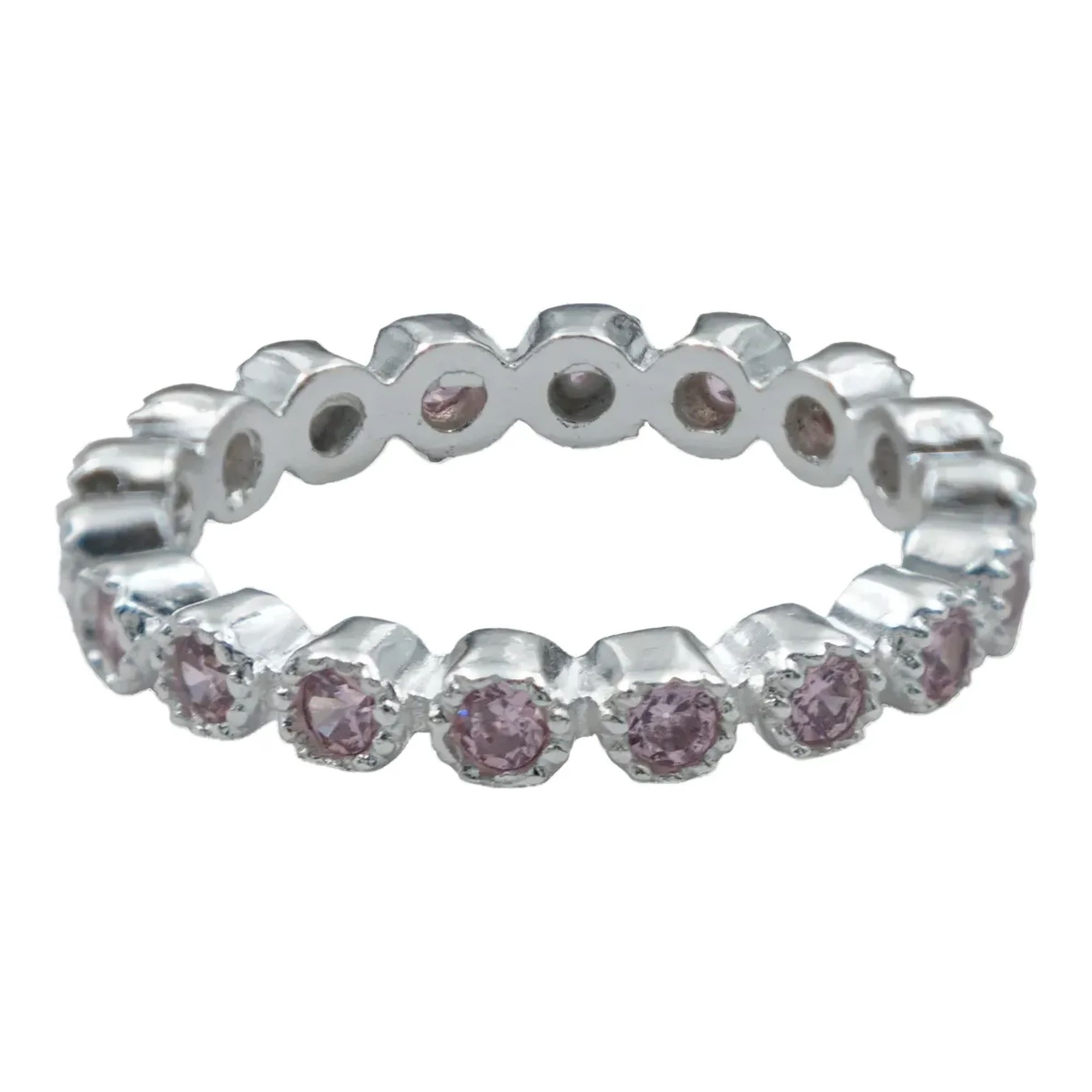 Anillo Churumbela Completa Plata 925 Zirconia Rosa. Diseño elegante con zirconias rosas, ideal para anillos de plata para muj