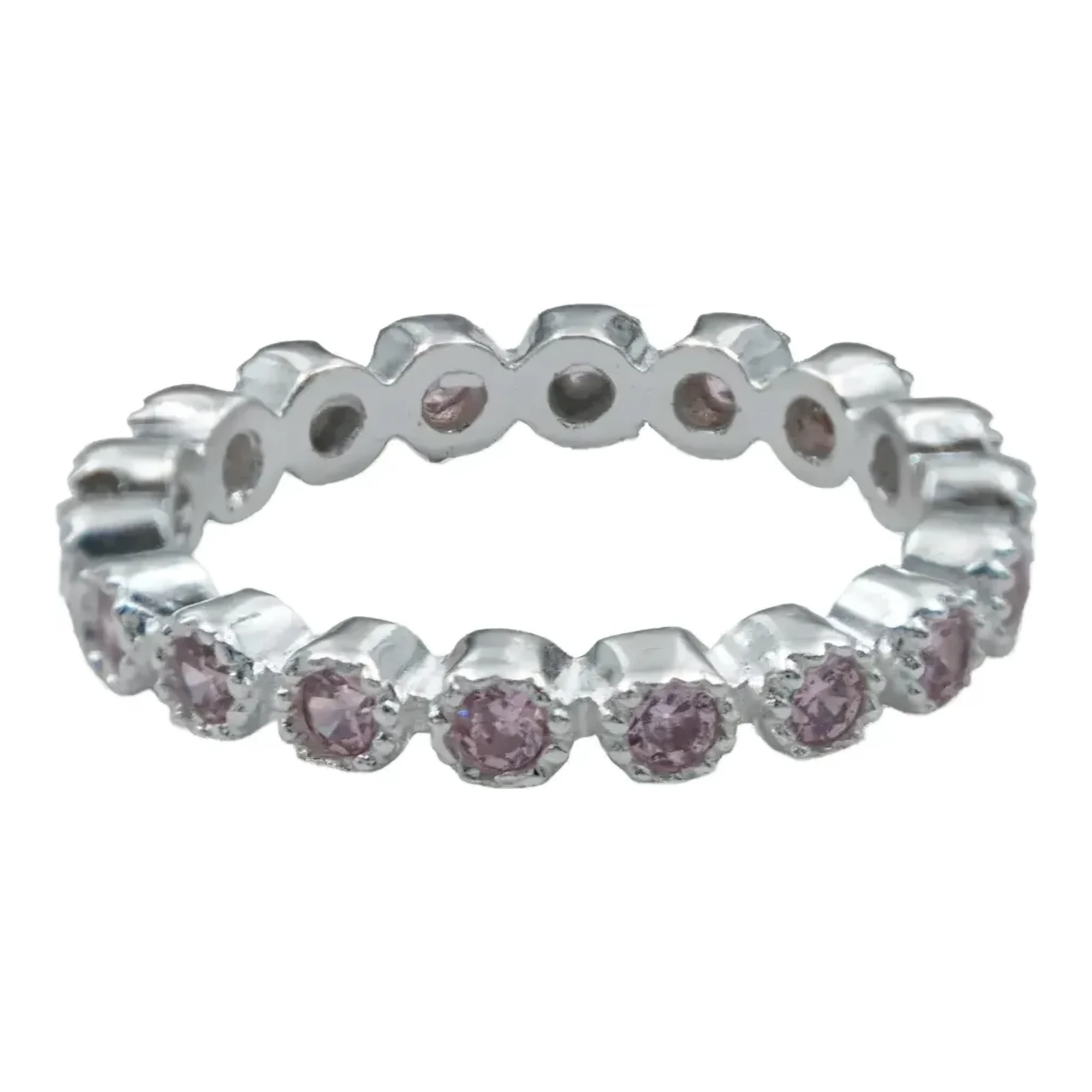 Anillo churumbela completa plata .925 con zirconias rosas engaste pavé talla 5 de 3 mm para promesa y aniversario femenino