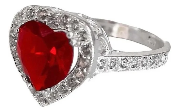 Anillo Plata 925 Corazón Detallado Zirconia Roja para Mujer - Imagen 1