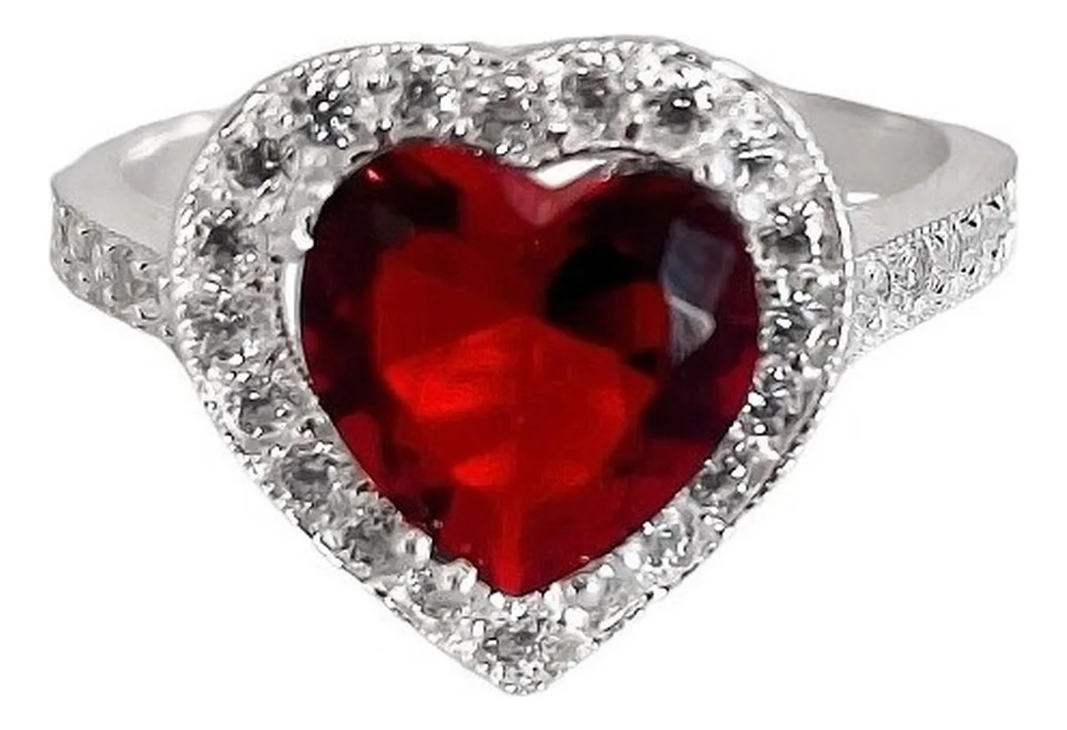 Anillo Plata 925 Corazón Detallado Zirconia Roja para Mujer - Imagen 1