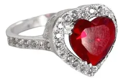 Anillo Plata 925 Corazón Detallado Zirconia Roja para Mujer - Imagen 3