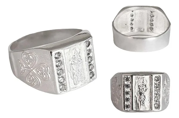 Anillo de plata .925 con Zirconia San Judas Tadeo diseno cuadro — Joyaris