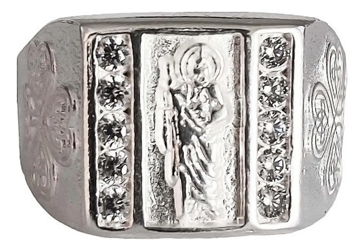 Anillo de plata .925 con Zirconia San Judas Tadeo diseno cuadro — Joyaris
