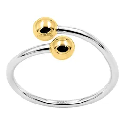 Anillo de Bolitas Bitono de Plata .925 Ajustable Talla 7 Liso - Imagen 1