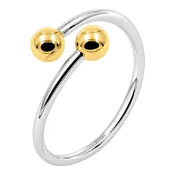 Anillo de Bolitas Bitono de Plata .925 Ajustable Talla 7 Liso - Imagen 2