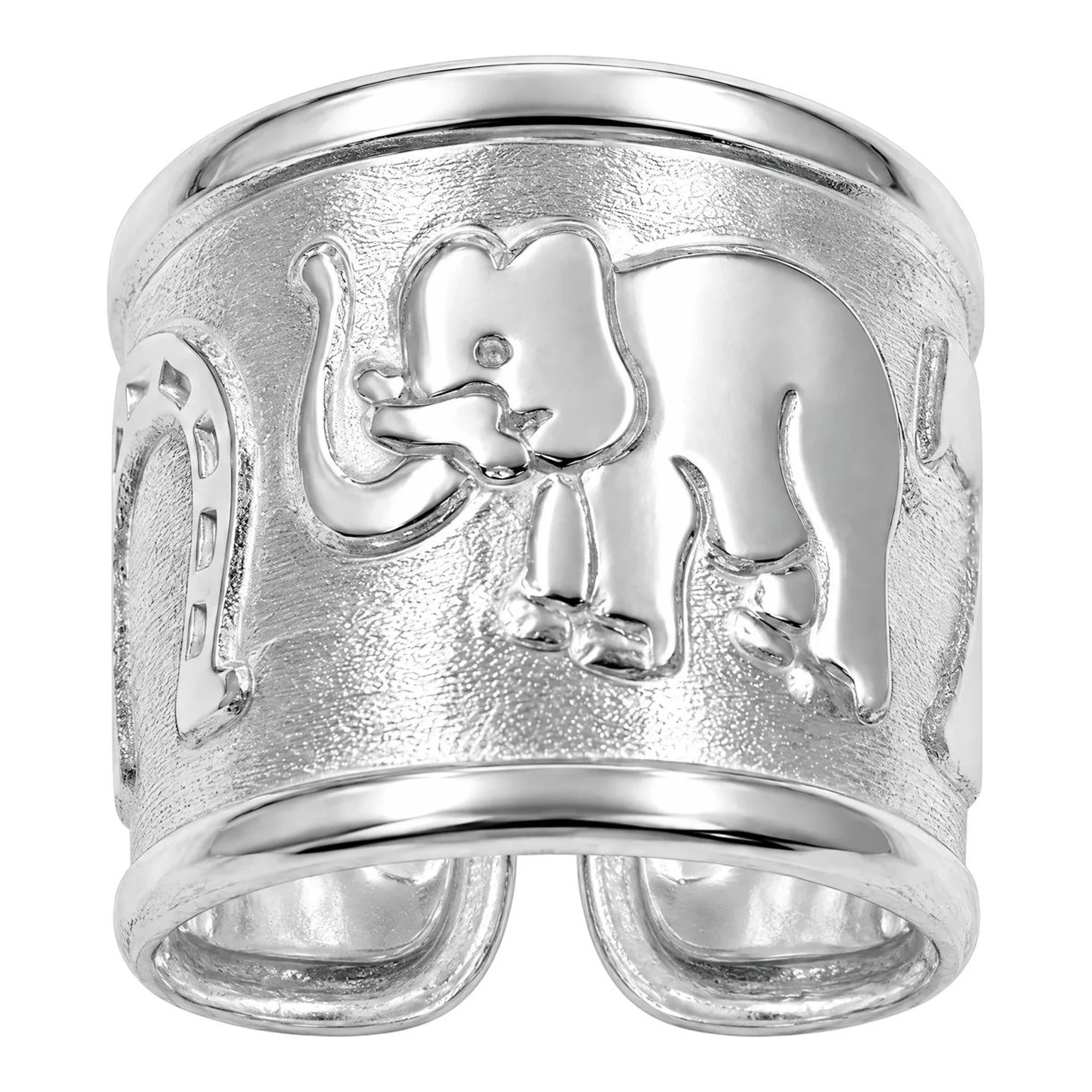 Anillo de la suerte de Plata .925 ajustable con elefante, herradura, trébol y 7 de 12 mm - Joyaris