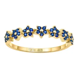 Anillo de Oro 10k con Flores Azules de Zirconia Talla 5.5 - Imagen 1