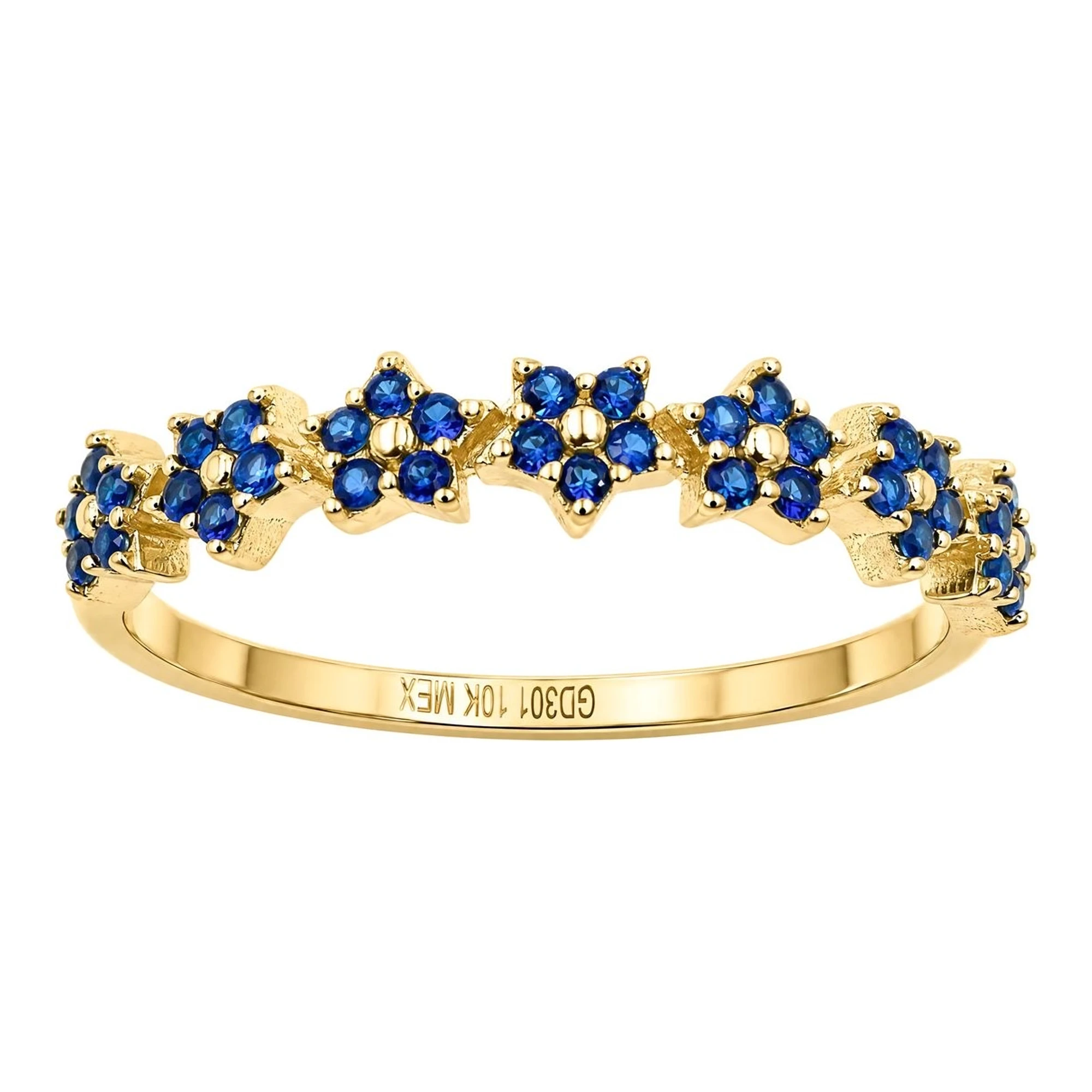 Anillo de oro 10k con flores de zirconia azul en acabado pavé talla 5.5 - Joyaris joyería fina mexicana