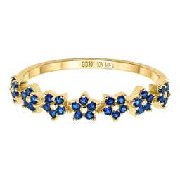 Anillo de Oro 10k con Flores Azules de Zirconia Talla 5.5 - Imagen 2