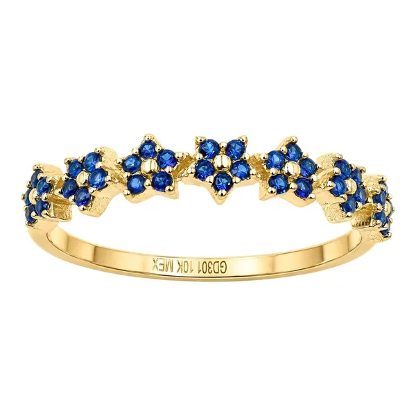 Anillo de oro 10k con flores de zirconia azul en acabado pavé talla 6.5 - Joyaris joyería fina mexicana