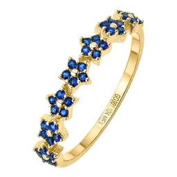 Anillo de Oro 10k con Flores Azules de Zirconia Talla 6.5 - Imagen 3
