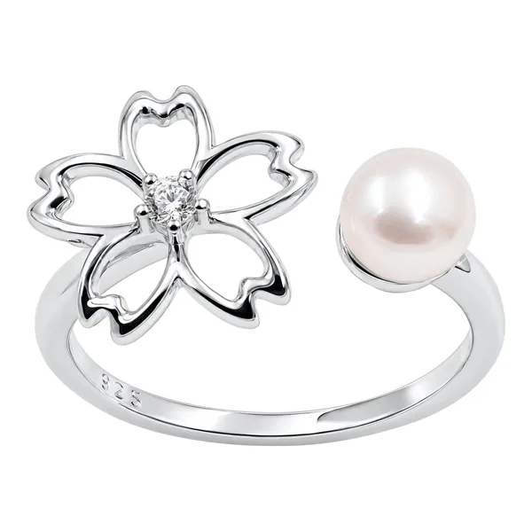 Anillo de plata .925 ajustable con flor sakura y perla para mujer - Joyaris joyería fina mexicana