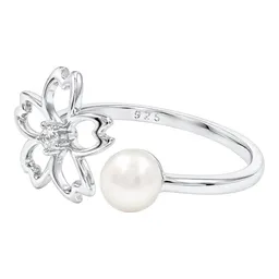 Anillo de Plata .925 Flor Sakura con Perla Ajustable Talla 7 a 9 - Imagen 4