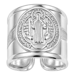 Anillo de Plata .925 San Benito Troquelado Ajustable Talla 7 - Imagen 1