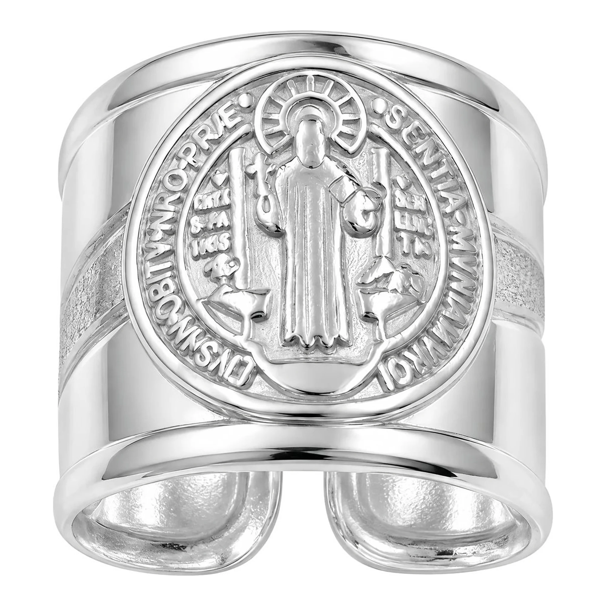Anillo de San Benito en Plata .925 troquelado ajustable talla 7 unisex - Joyaris joyería fina mexicana