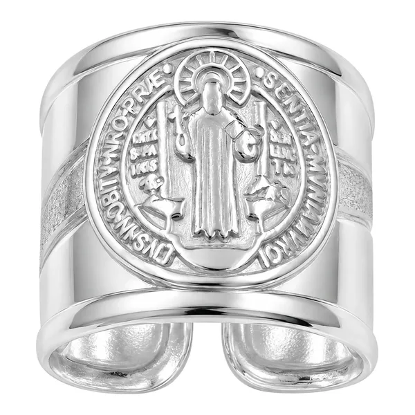 Anillo de San Benito en Plata .925 troquelado ajustable talla 7 unisex - Joyaris joyería fina mexicana