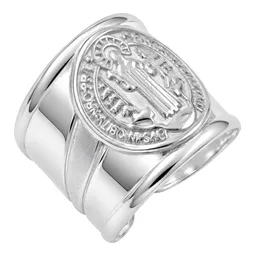 Anillo de Plata .925 San Benito Troquelado Ajustable Talla 7 - Imagen 2