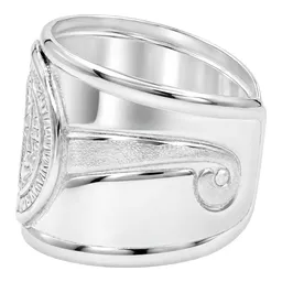Anillo de Plata .925 San Benito Troquelado Ajustable Talla 7 - Imagen 4